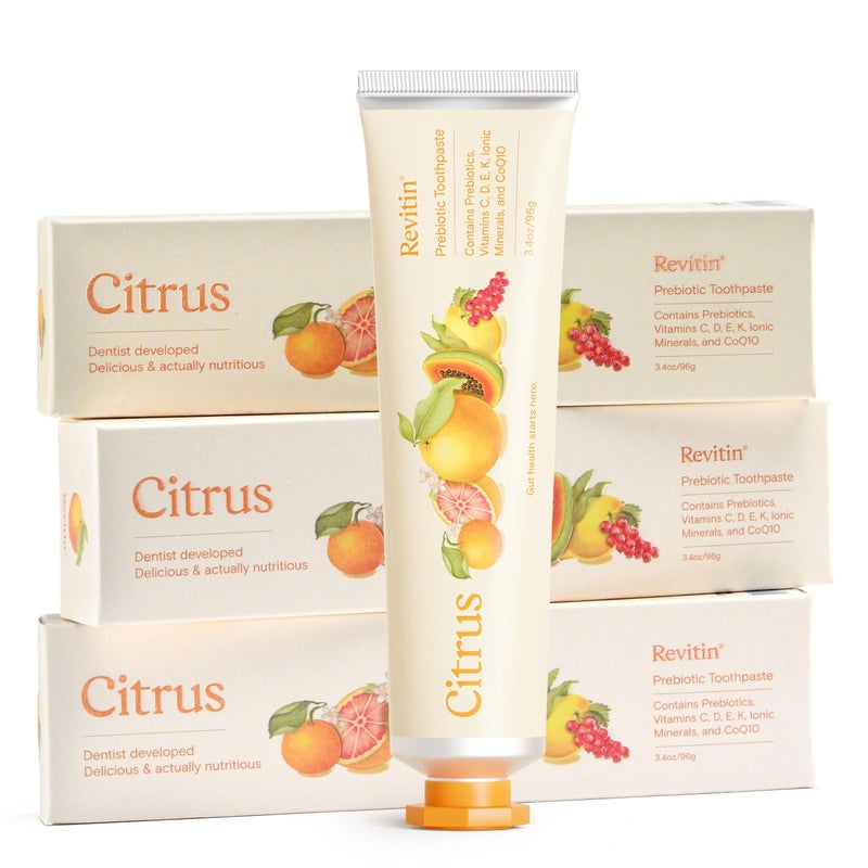 Revitin Toothpaste | Fluoride-Free Prebiotic Citrus Tooth Gel | No SLS, Gluten Free, Dye Free, GMO Free, No Sweeteners | Non-Toxic, Kid Approved, Pack of 3 - Image 1